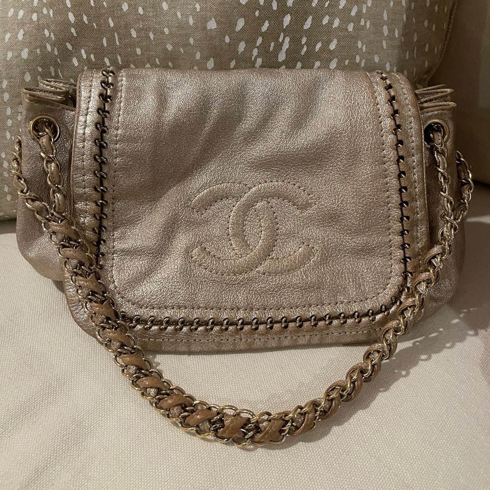 Authentic Chanel Metallic Gold Accordion Flap Bag